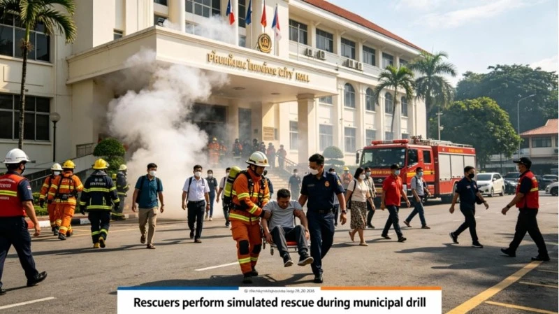 LargeScale Fire Emergency Drill Held at Phuket City Hall Thailand LargeScale Fire Emergency Drill Held at Phuket City Hall Thailand
